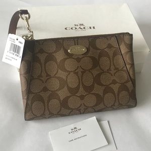 Coach large signature wristlet clutch NWT